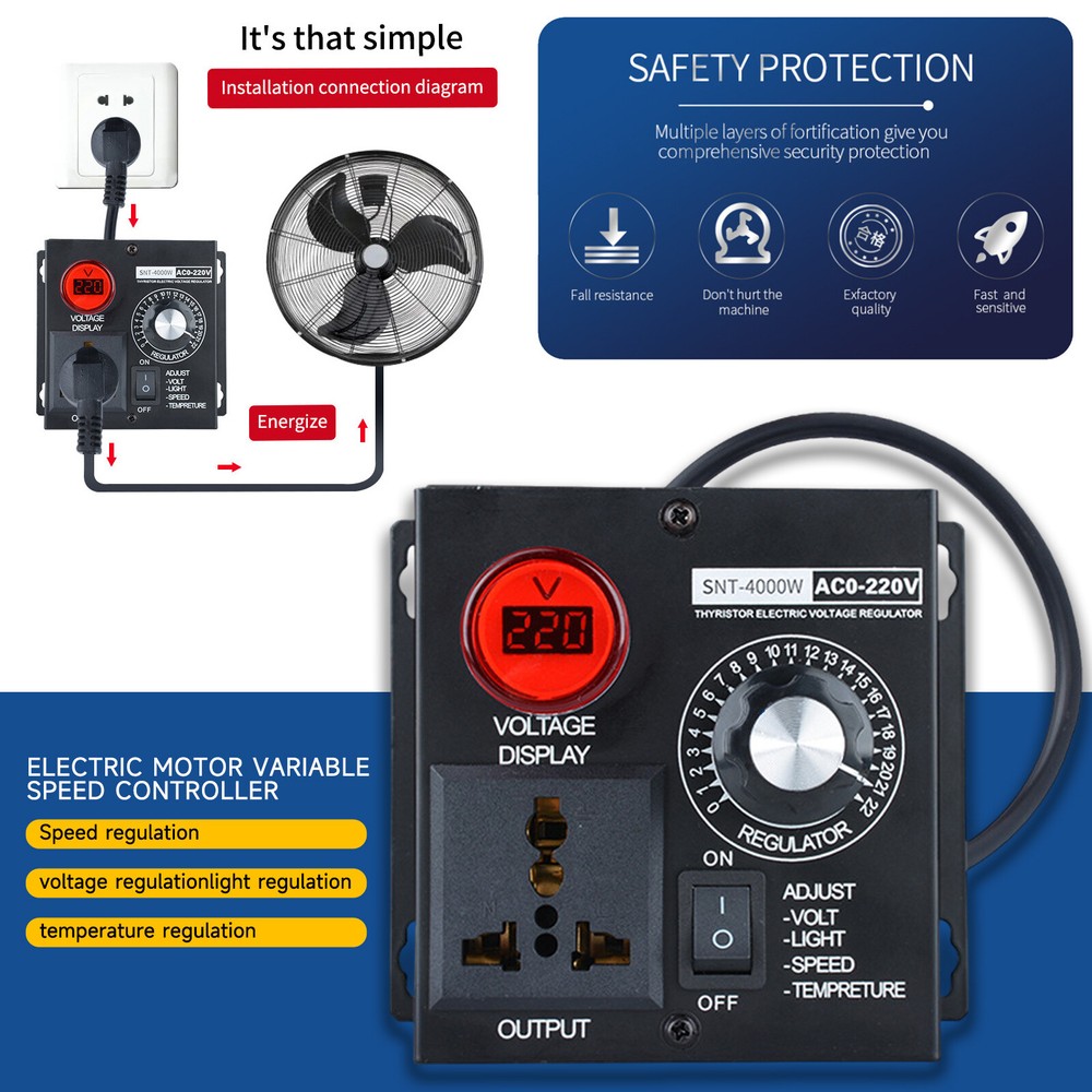 AC 120V~220V 4000W 15A Motor Variable Speed Controller Volt Regulator Dimmer