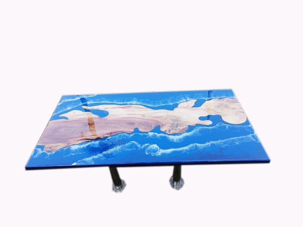 Ocean Epoxy Table Top ,Wood Dining Table, Custom Blue Epoxy Dining Table Decor