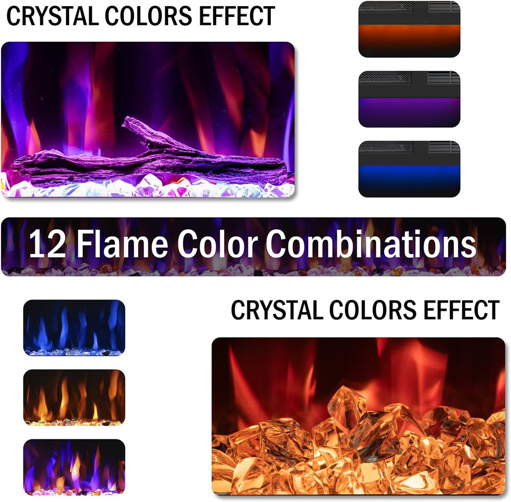 Recessed 88" Electric Fireplace with Adjustable Flame & Remote Control