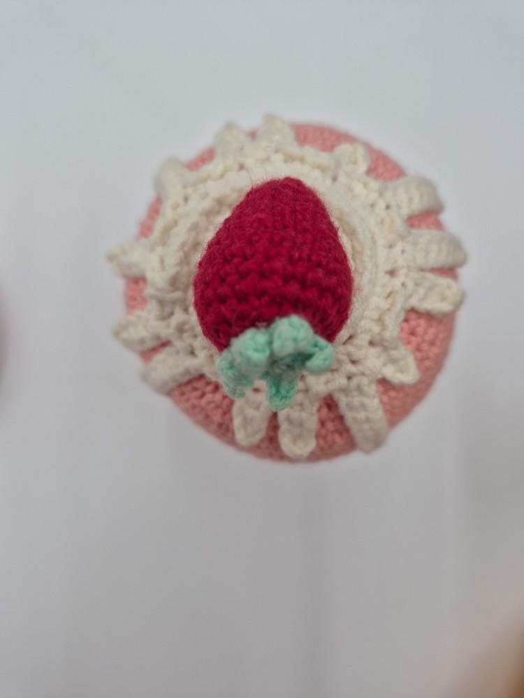 Crocheted mini Strawberry Cupcake And Donut
