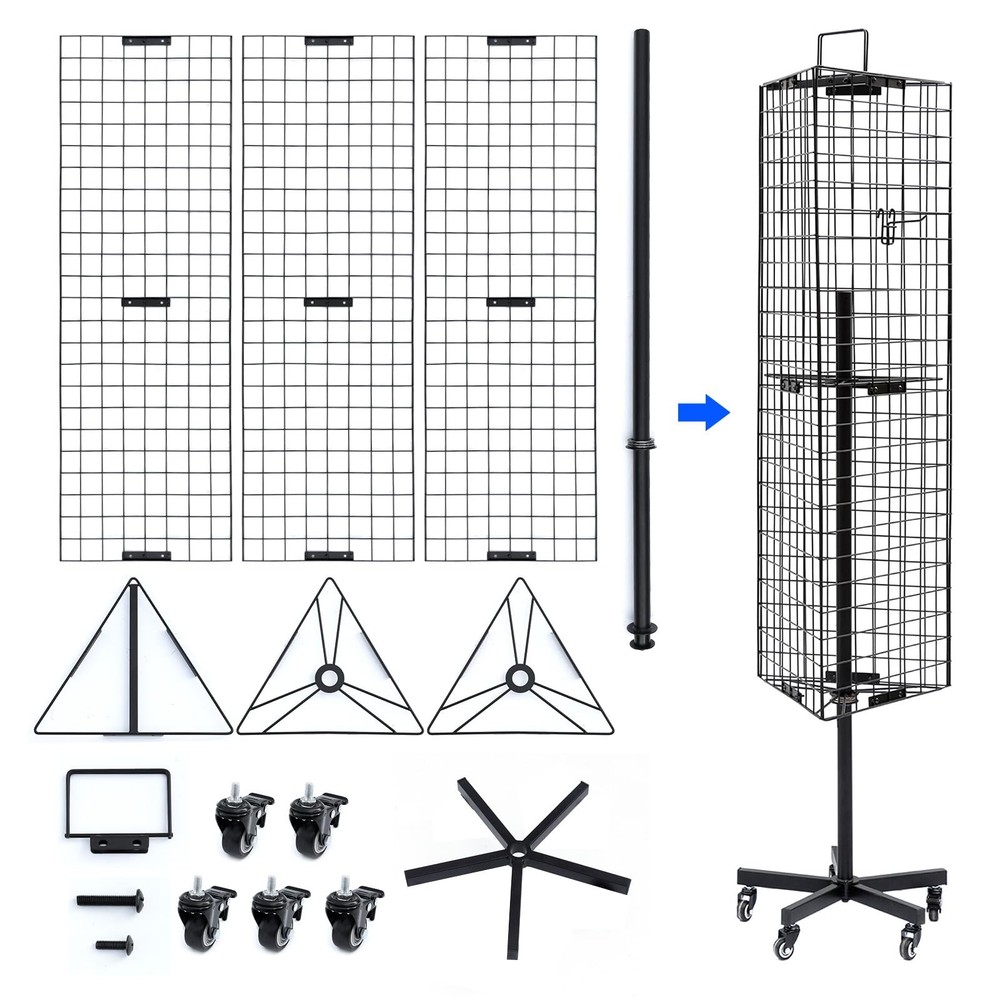 Triangular Gridwall Panel Display Stand with Base and Pole, Black Grid Wall P...