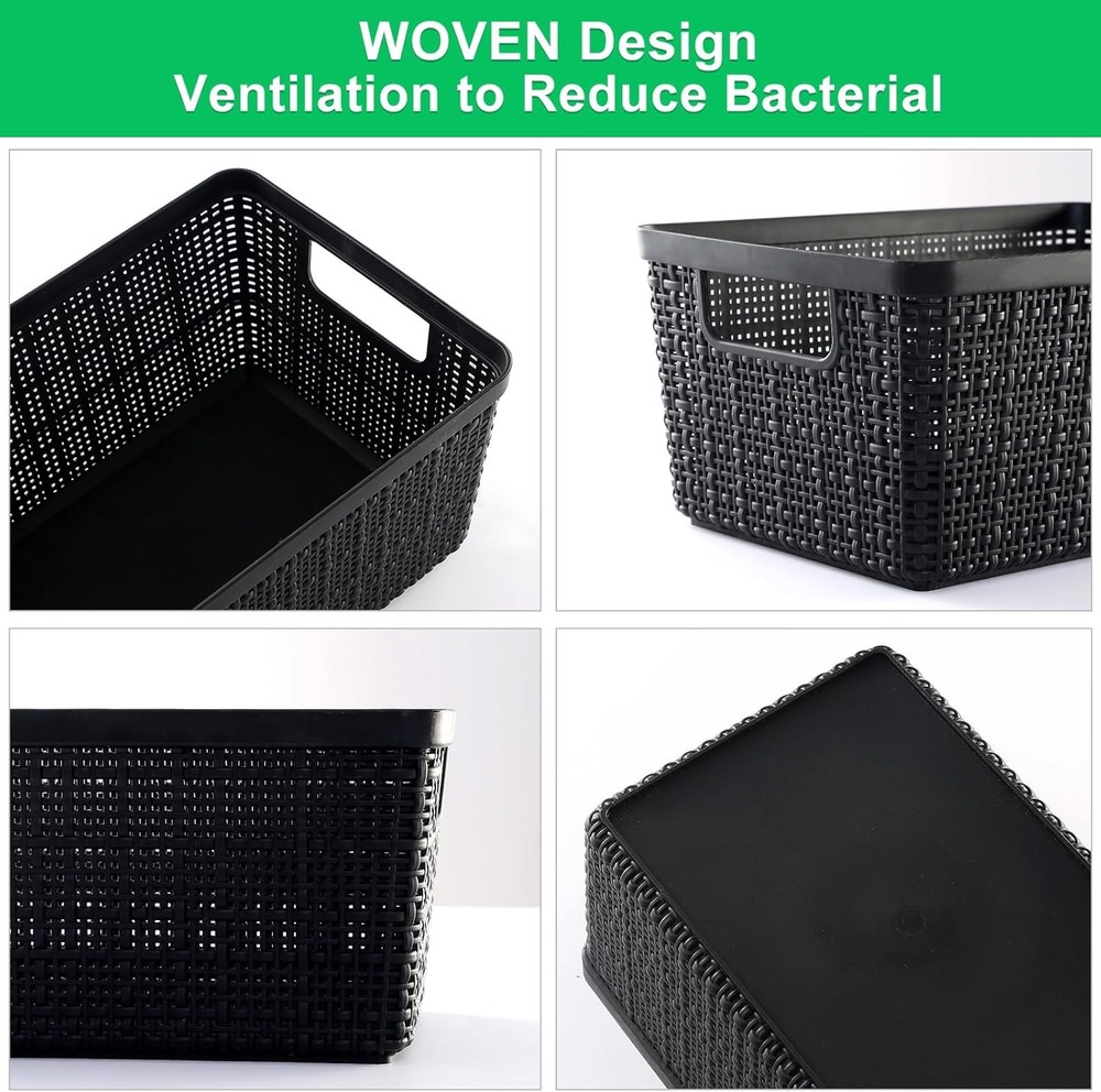 6 Pack Plastic Storage Baskets With Lids,Black Breathable Stackable Storage Bins