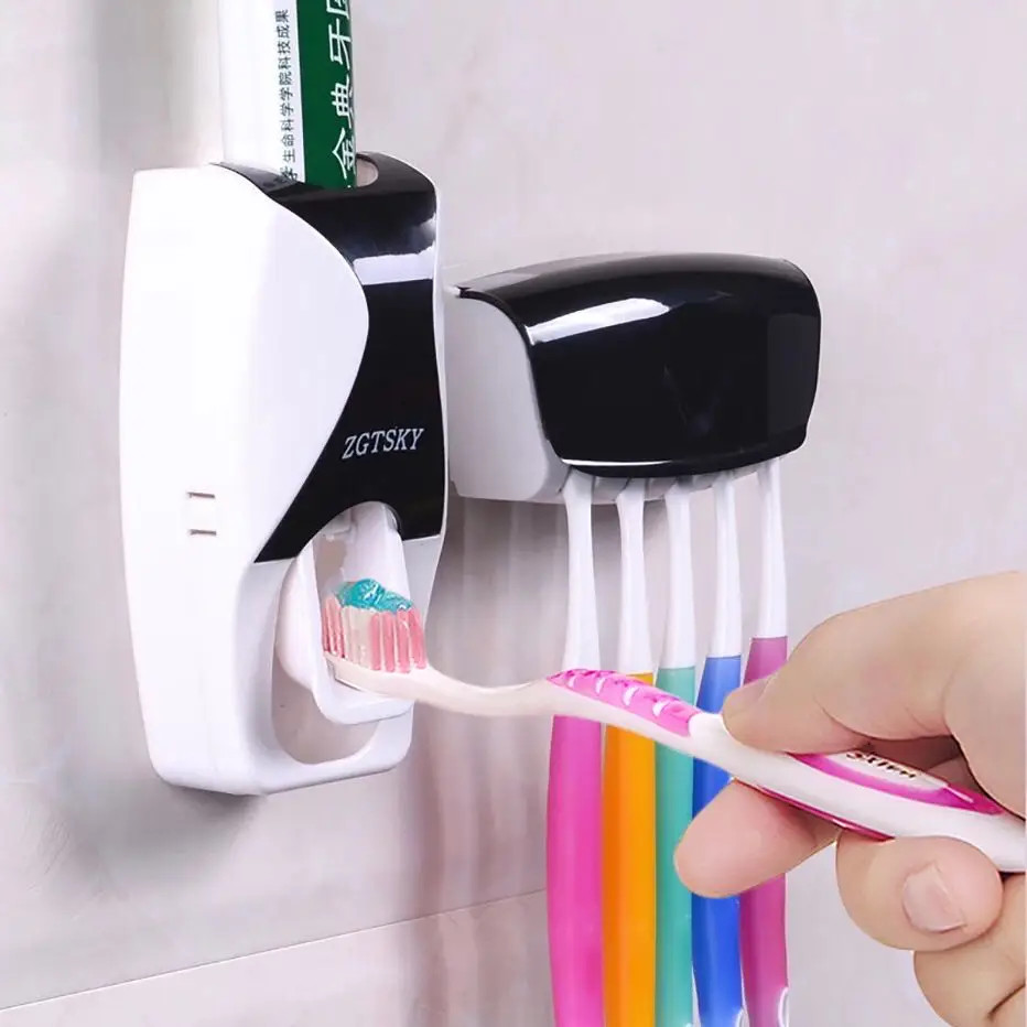 Automatic Toothpaste Dispenser Wall Mount Dust-Proof Toothbrush Holder Wall Moun