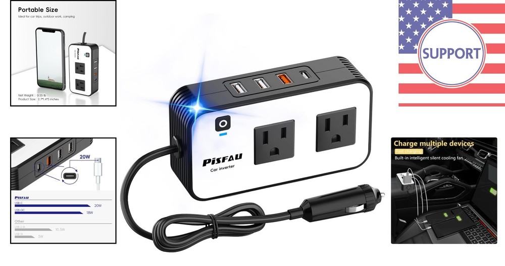 High-Efficiency 200W Car Power Inverter - Safe Charging Solution for Electronics