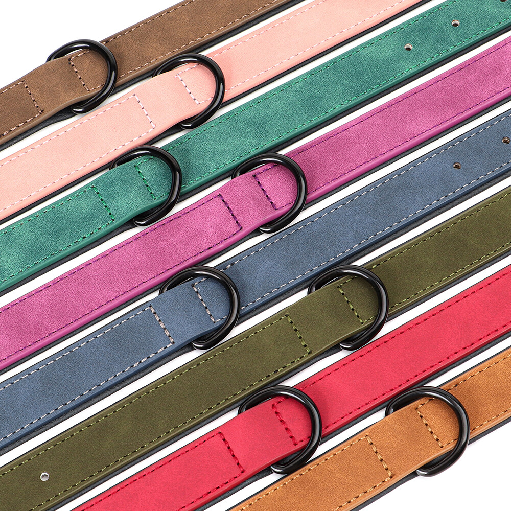 Leather Dog Collar Small Medium Large Soft Padded Adjustable for Pets Durable