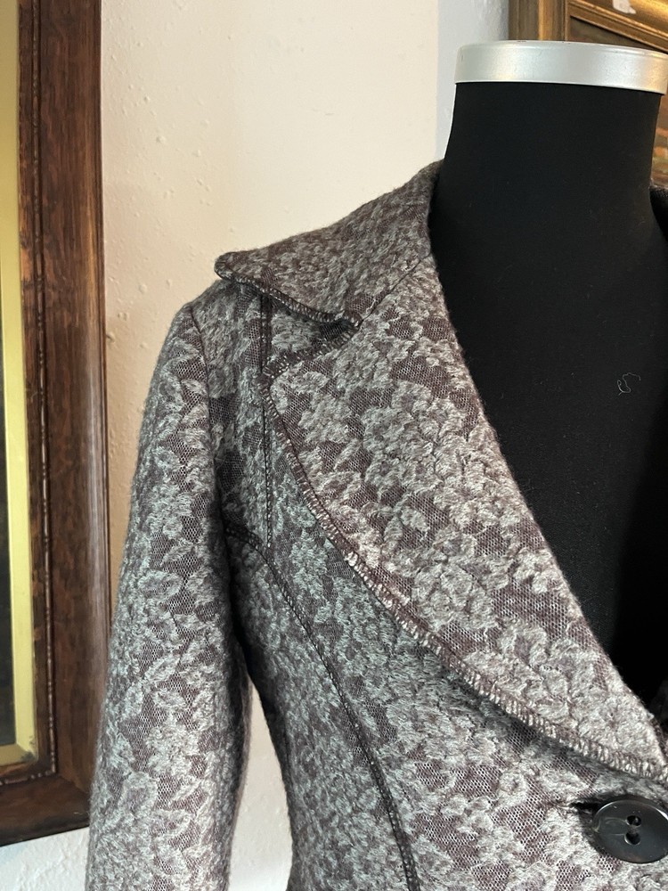 Alexander McQueen MCQ Grey Wool Fitted Jacket Rose Floral Pattern Medium