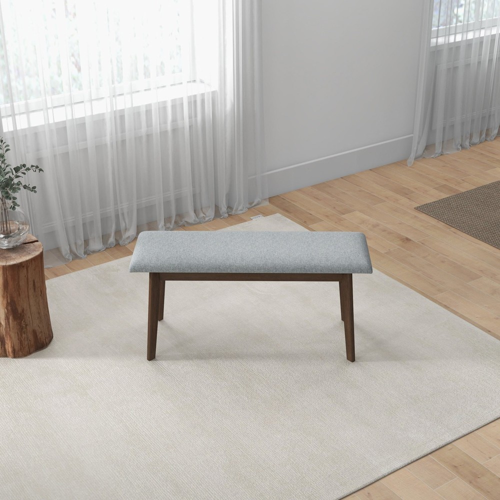 Fabric Upholstered Solid Wood Bench, Padded Storage Bench for Entryway