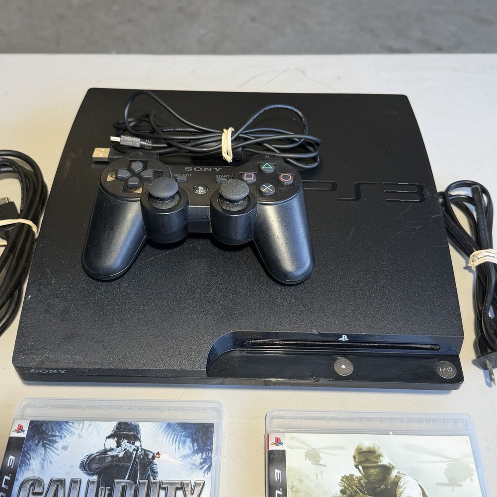 PlayStation 3 PS3 Slim Console With Controller & Cords, 4 Games TESTED