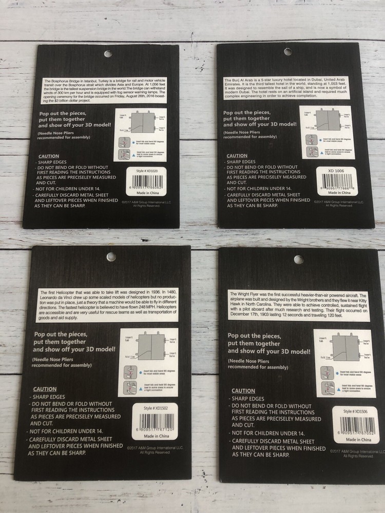 Model Technics Laser Cut 3D Models, 4 Pack. New. Sealed.