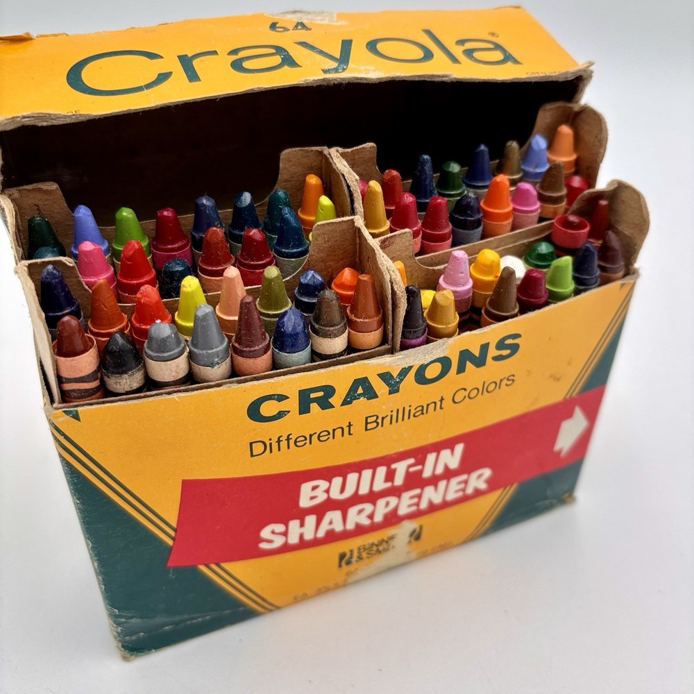 Vintage Crayola Crayons 64 Built In Sharpener Binney Smith~ Partial Use Retired