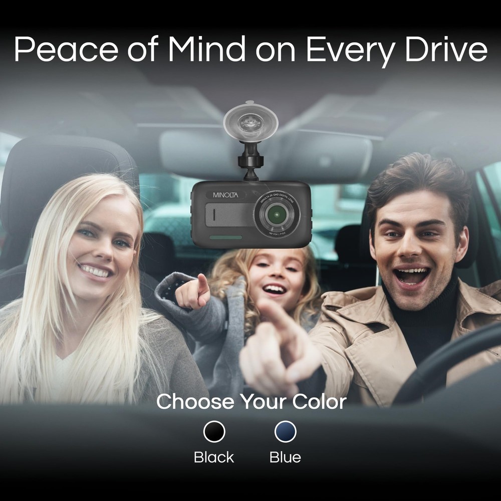 2.5K Quad HD Dash Cam - 160° Wide Angle Lens, 3.0” LCD Screen, G-Sensor, Loop...