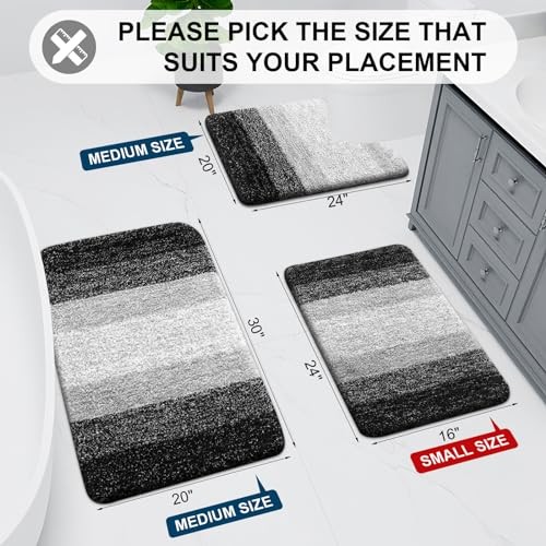 Microfiber Bathroom Rugs, Shaggy Soft and 30" x 17" Rectangular Black