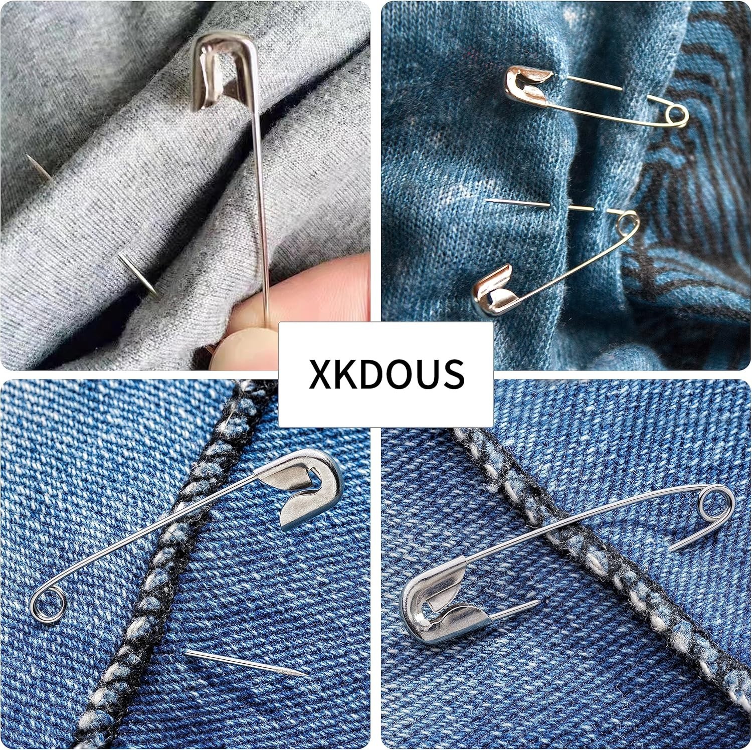 Safety Pins - 150 Pcs Assorted Sizes Silver Pins Bulk - Small & Large Heavy Duty