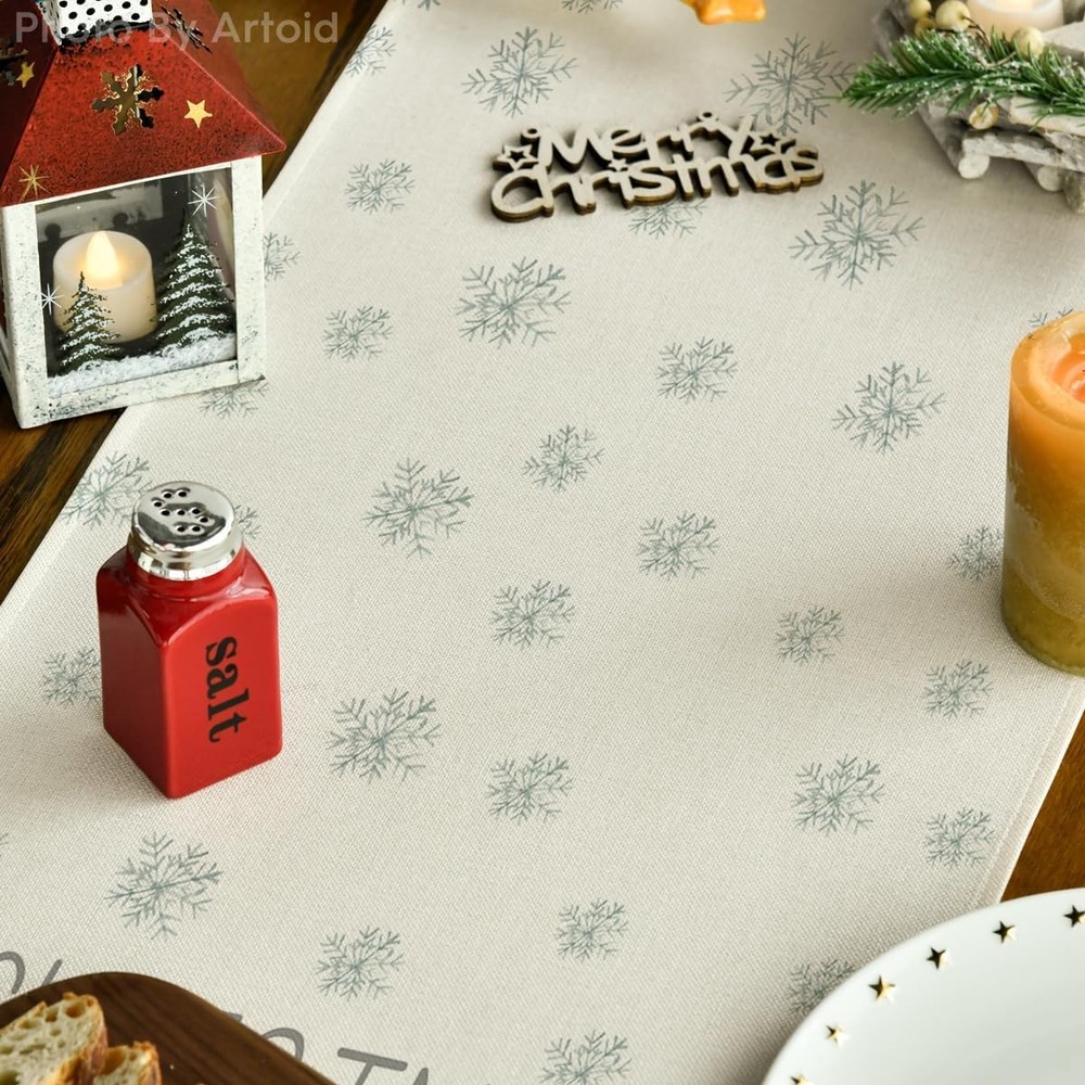 Artoid Mode Beige Pine Tree Snowflake Merry Table Runner, 13 x 72,