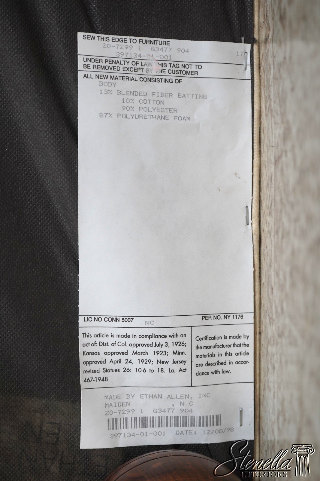 70448: ETHAN ALLEN Off White Tufted Damask Ottoman