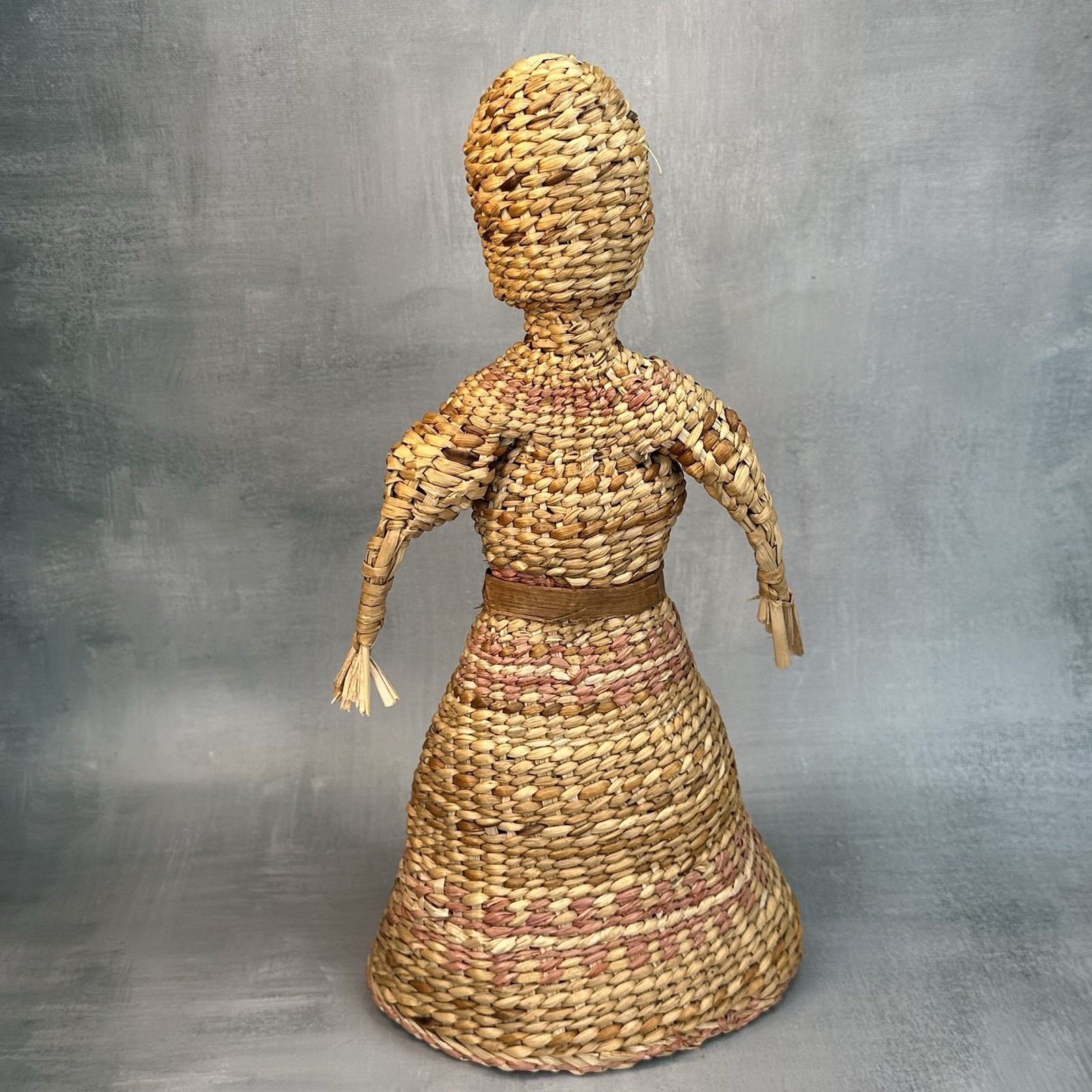 Vintage Native American Skokomish Basketry Basket Doll Woman Dress 13”