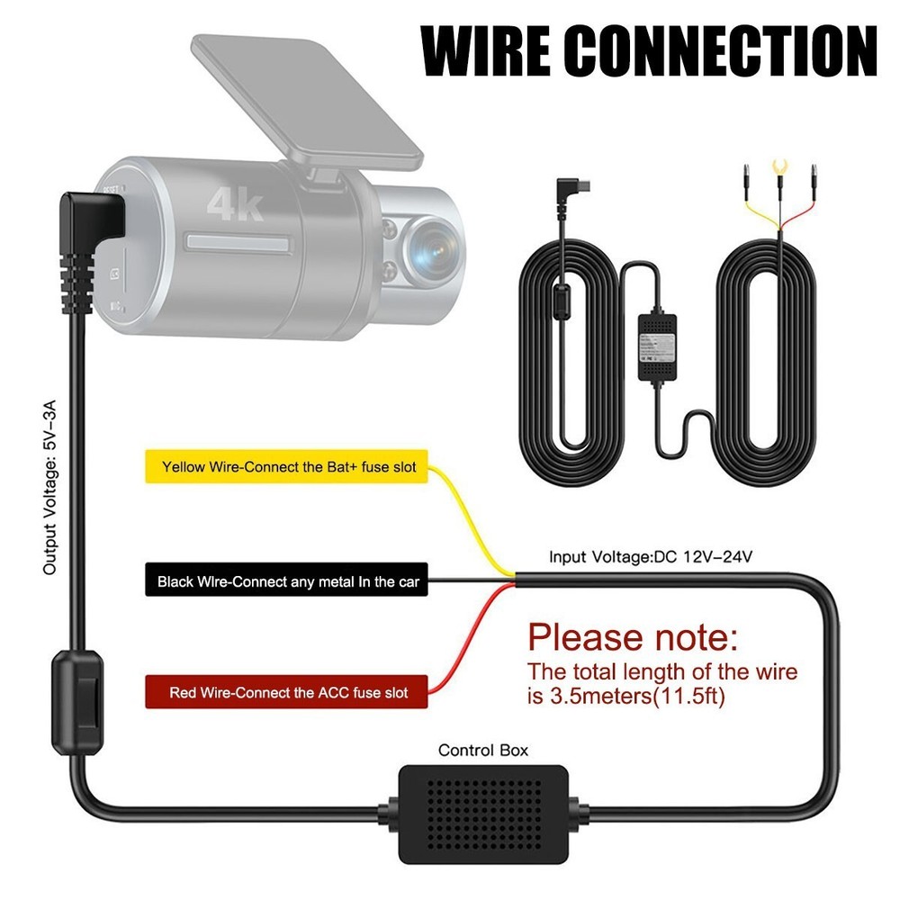 Universal Dash Cam Hardwire Kit Type C USB Hard Wire Cable Fuse for Dash Camera