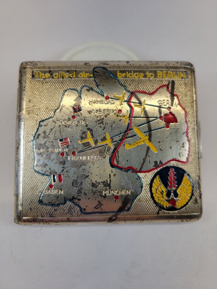 WWII US Pilot Allied Air Bridge To Berlin Cigarette Case Silver Plated