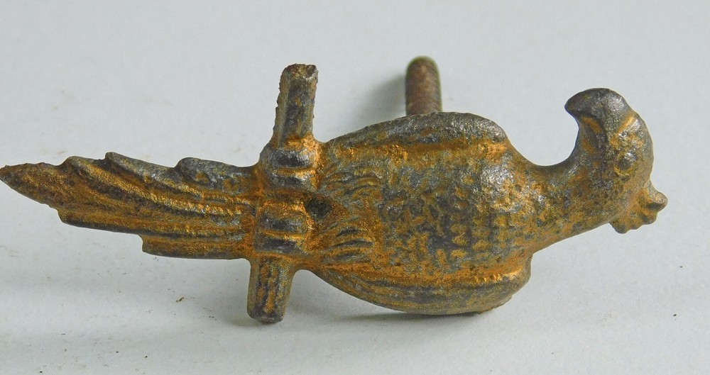 Pair asymmetrical Parrot picture hanging screws.