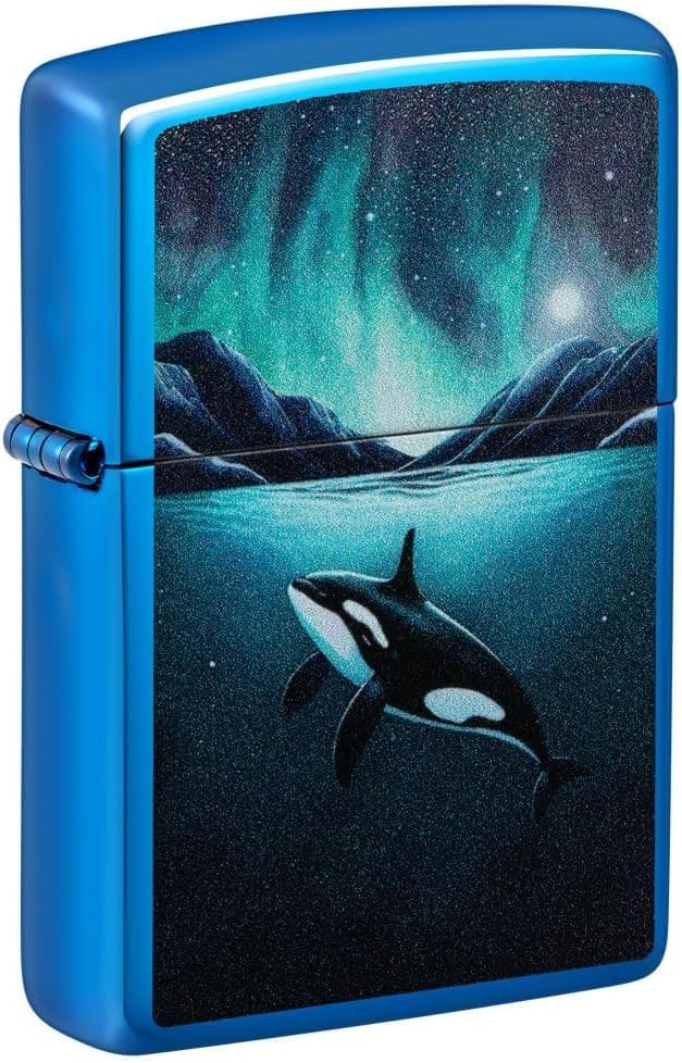 Zippo Lighter - Customized Message Killer Whale Design - High Polish Blue 48984