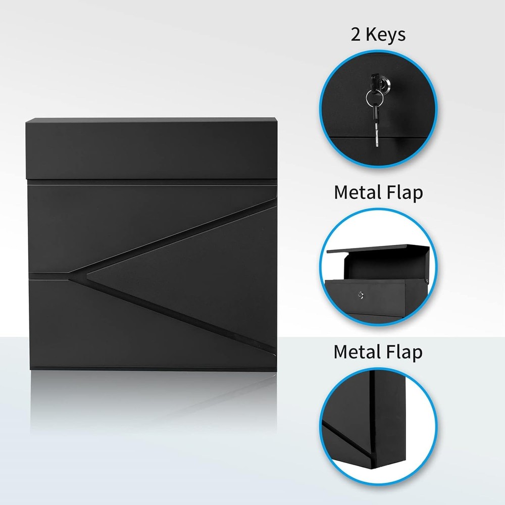 Wall-Mount Mailbox for House Outside, Security Key Drop Box with Lock and Keys