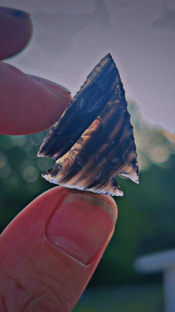 Flintknapped Unique Banded/ Striped Obsidian Arrowhead, Sharp, Beautiful