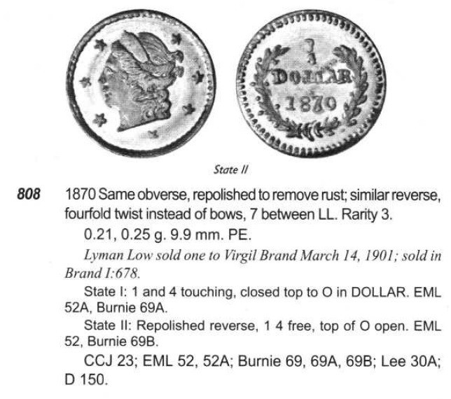1870 1/4$ CALIFORNIA FRACTIONAL GOLD BG-808 / PCGS MS65 / FROSTED SURFACES