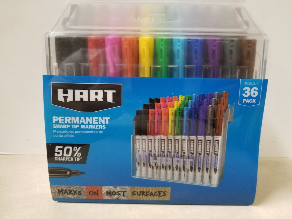 Hart Permanent Sharp Tip Markers Multi Color 36 Pack Set