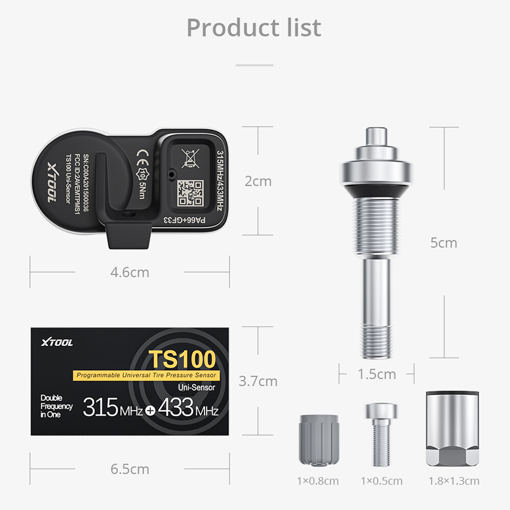 XTOOL TPMS TS100 315MHz 433MHz 2in1 Programmable Car Tire Pressure Sensor Metal