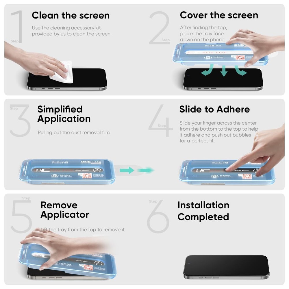 FLOLAB NanoArmour ONETIME 2 Pack for iPhone 17 Pro Screen Protector, Tempered...