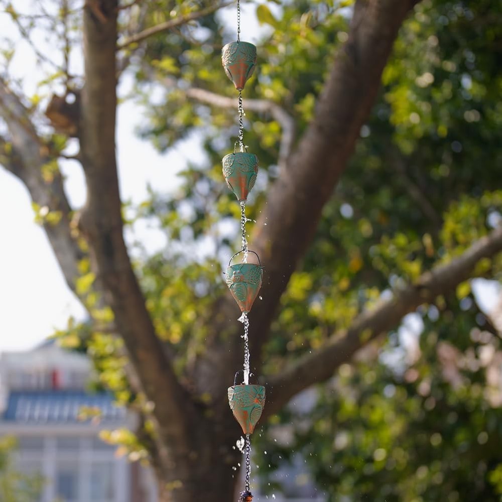 10 FT Rain Chain with Bee Pattern Cups Adjustable Decorative Gutter Rain Catch