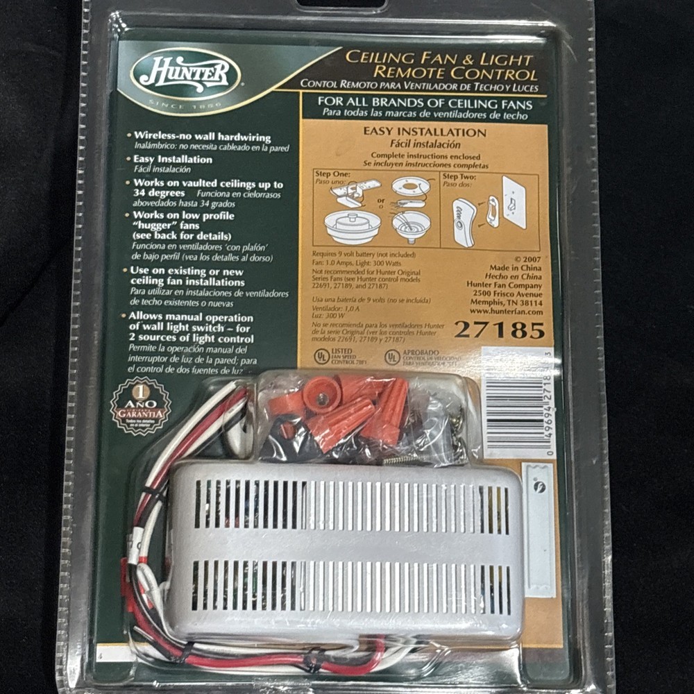 Hunter 27185 Ceiling Fan And Light Remote Control