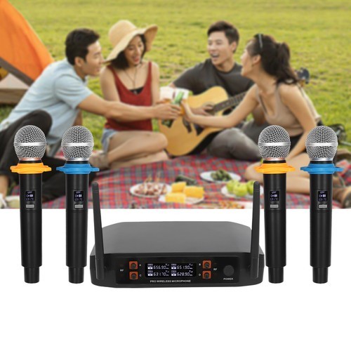 4 Channel Handheld Wireless Microphone Pro Audio System UHF Dynamic Mic Party