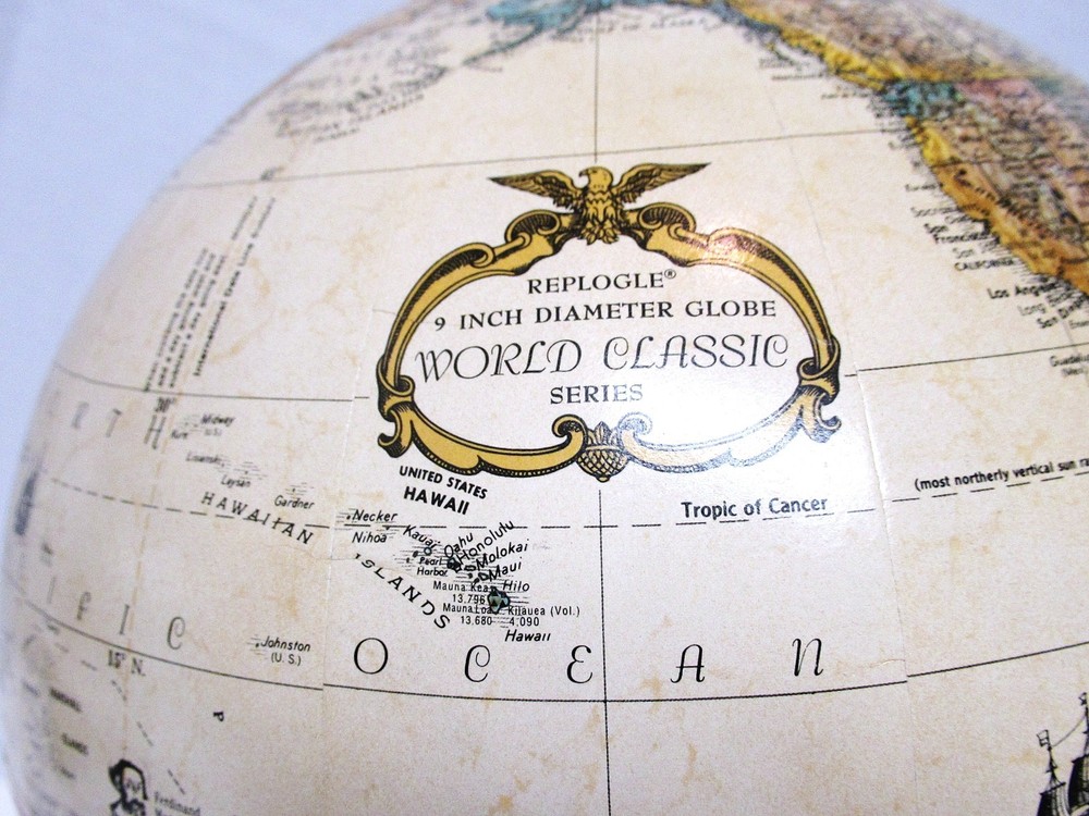 REPLOGLE GLOBES INC 9 INCH GLOBE WITH BAROMETER, TEMPERATURE, HYGROMETER VG