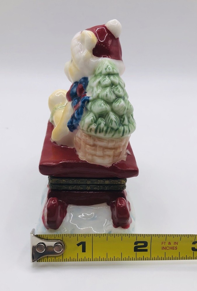 Christmas Bear Keepsake Trinket Box Oneida Home, Sleigh, Tree
