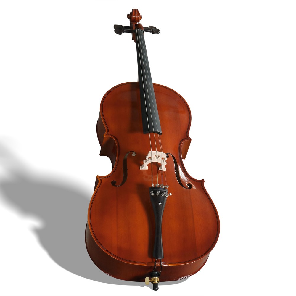 4/4 Natural Spruce Cello, Tiger Pattern, with Bag, Bow, Rosin, Bridge, Strings