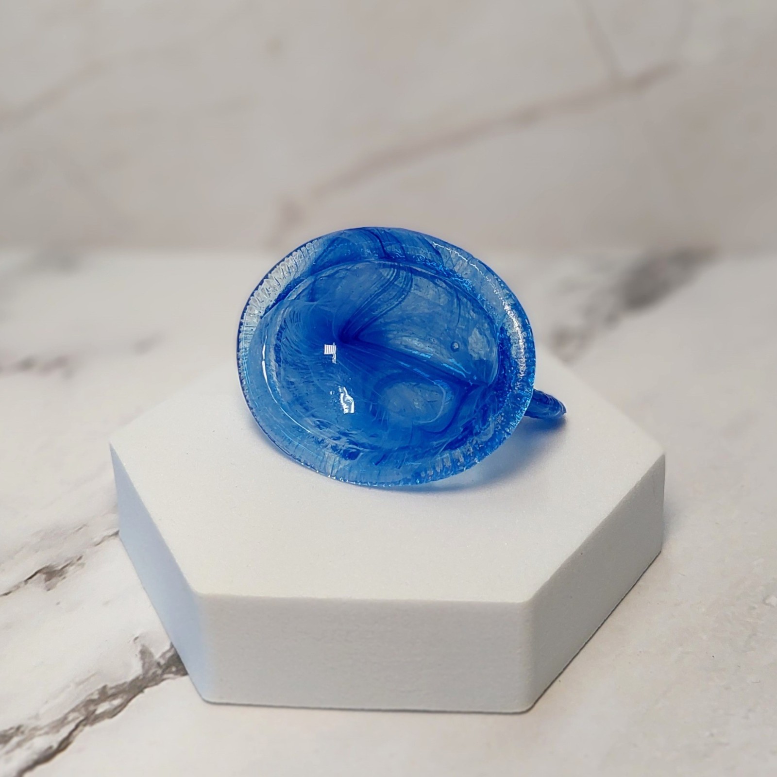 Blue Cream Swirl Hen on Nest Chicken Salt Dish, Depression Style Glass, Kitchen