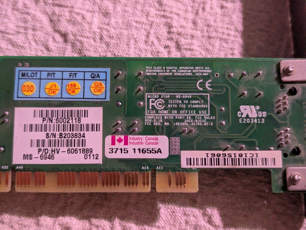 MS-6946 Internal Fax Modem PCI (P/N: 6002118)