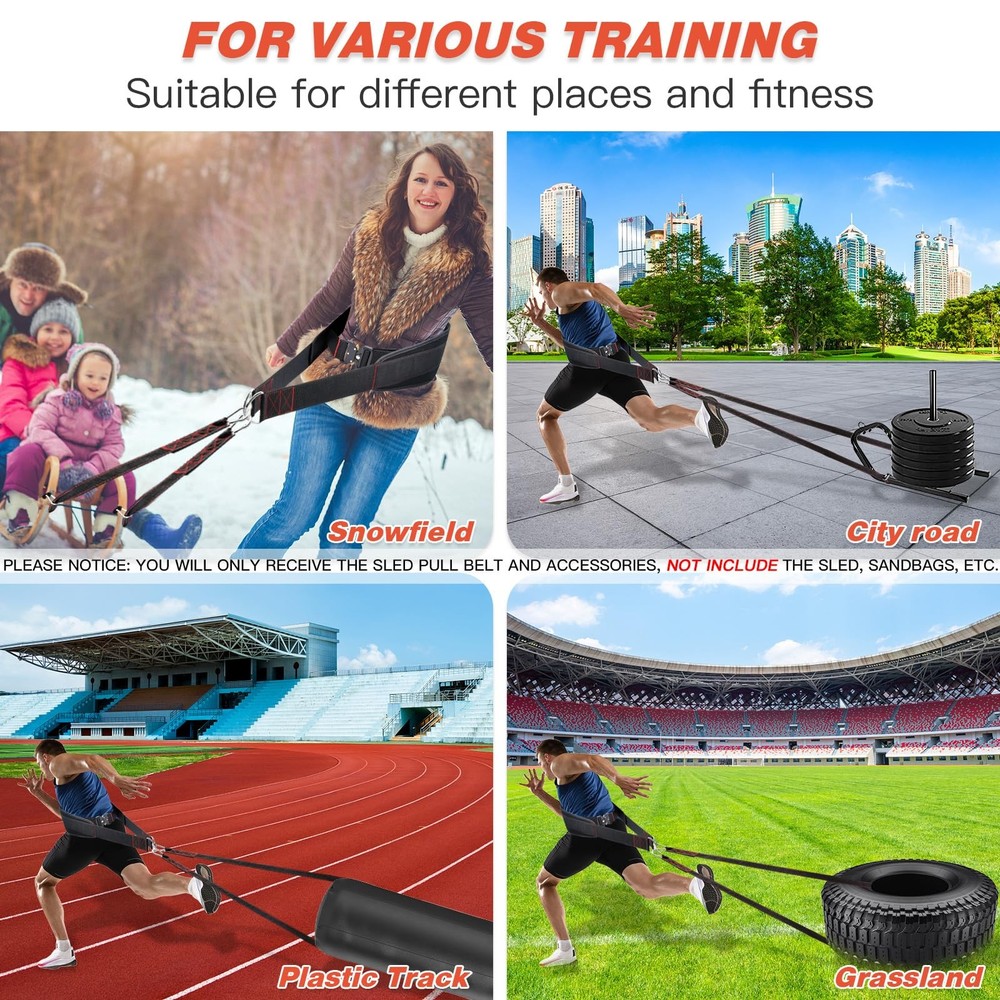 Adjustable Sled Pulling Belt for Strength Training, Agility Core Workouts