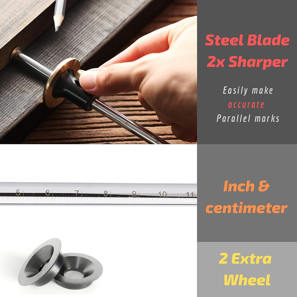 Mr. Pen Wheel Marking Gauge, 2 Extra Blades, Laser Engraved Graduations, Solid B