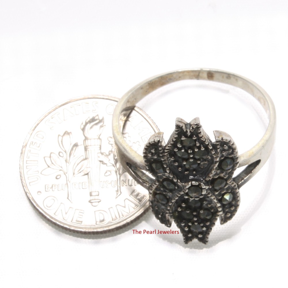 Sterling Silver Cross Flame Marcasite Ring