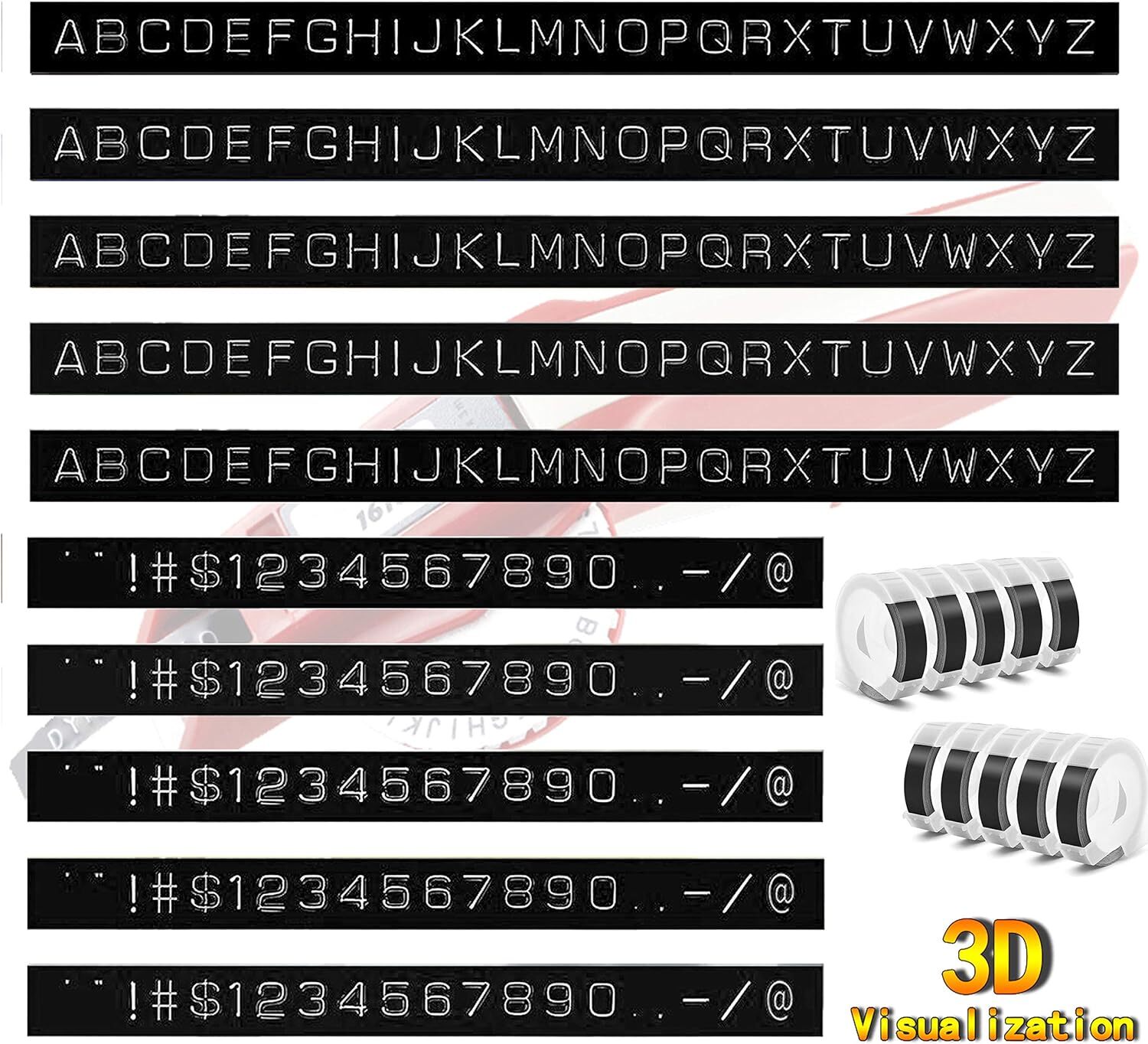 5PK Dymo 3D Embossing Label Tape 9mm for Dymo Organizer Xpress Label Maker 3/8"