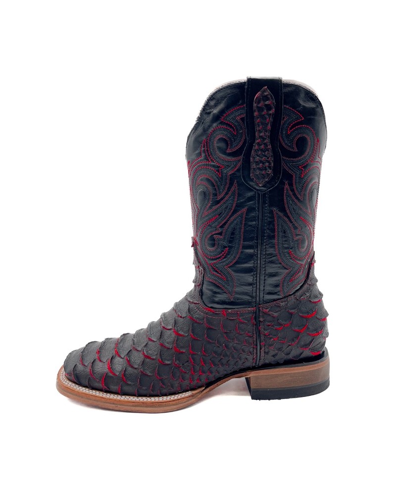 MEN'S COWBOY BOOTS RODEO WESTERN VAQUERAS PYTHON PRINT BLACK MATE SQUARE TOE