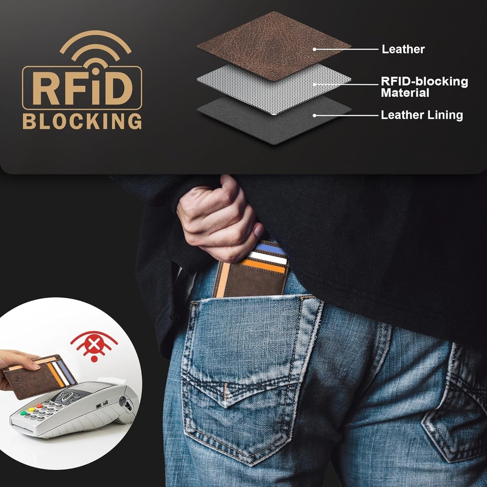 Slim Wallet Front Pocket Minimalist Leather RFID Blocking Medium Size