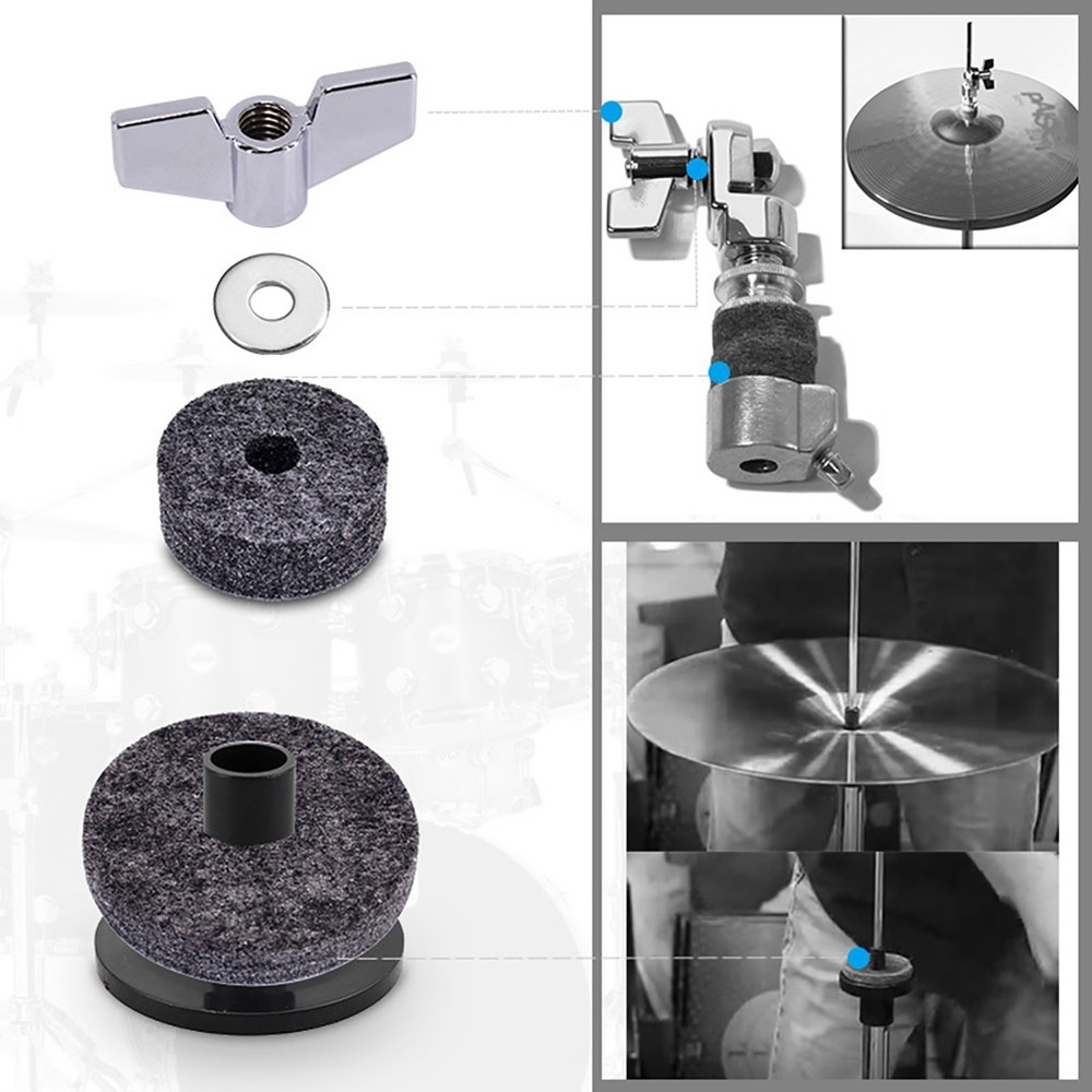 18pcs Drum Replacement Felt Pad/Wing Nut/Cymbal Sleeve Base for Drum Set Kits