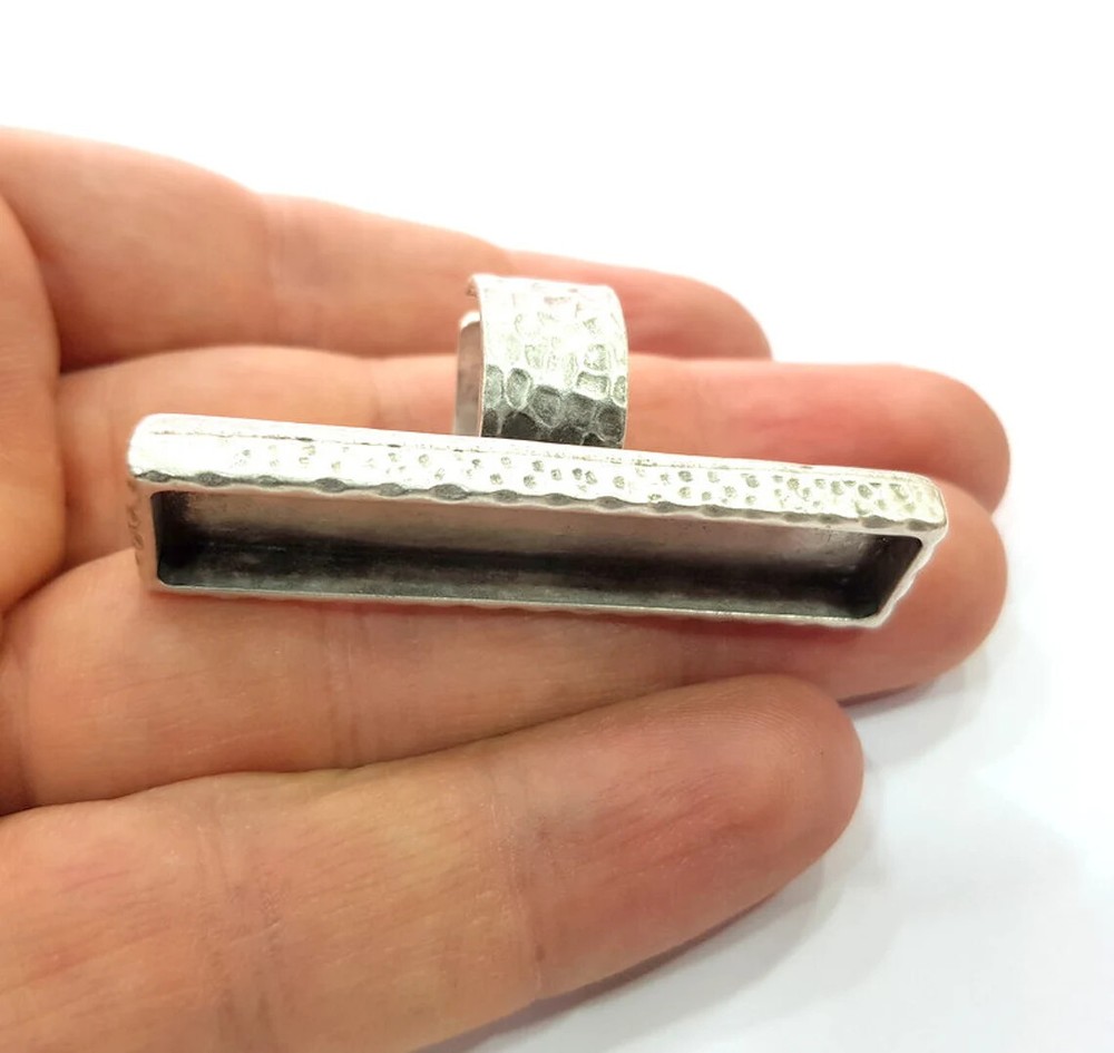 Rectangle Blank Hammered Ring Setting Base Bezel inlay Backs Cabochon Adjustable