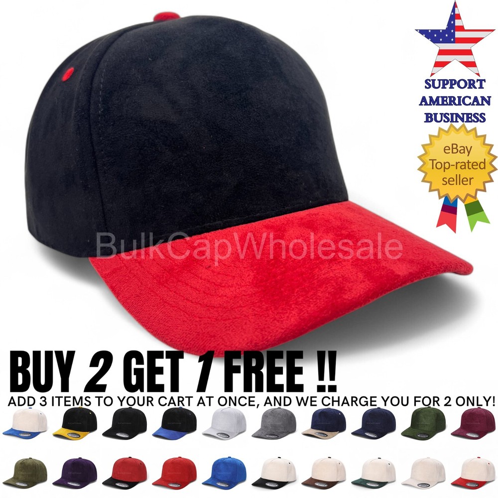 Mens Baseball Cap Snapback Adjustable Size Suede Hat 5 Panel Visor Solid Color