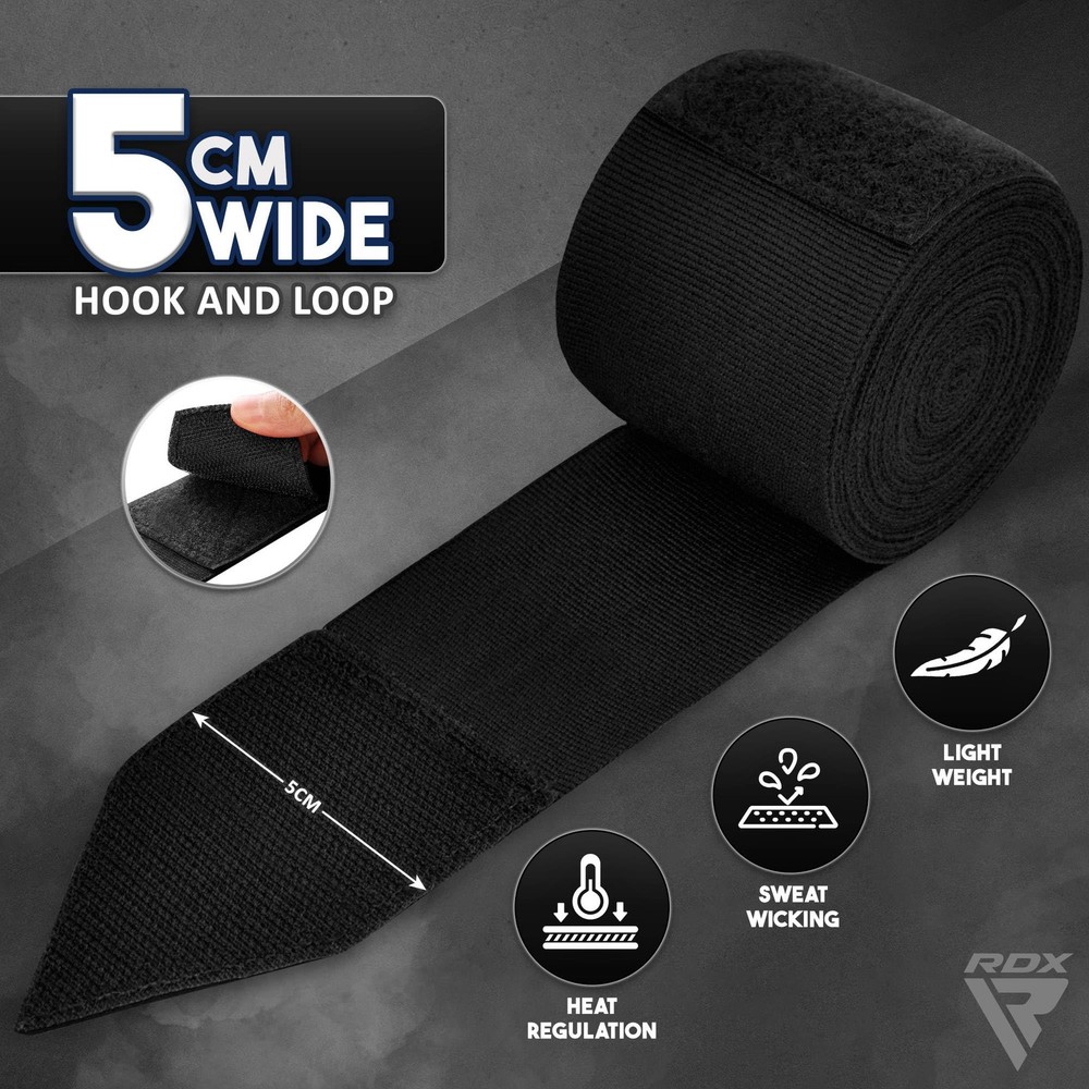 Hand Wraps 4.5M, Thumb Loop, Cotton Nylon Blend, Training, Black