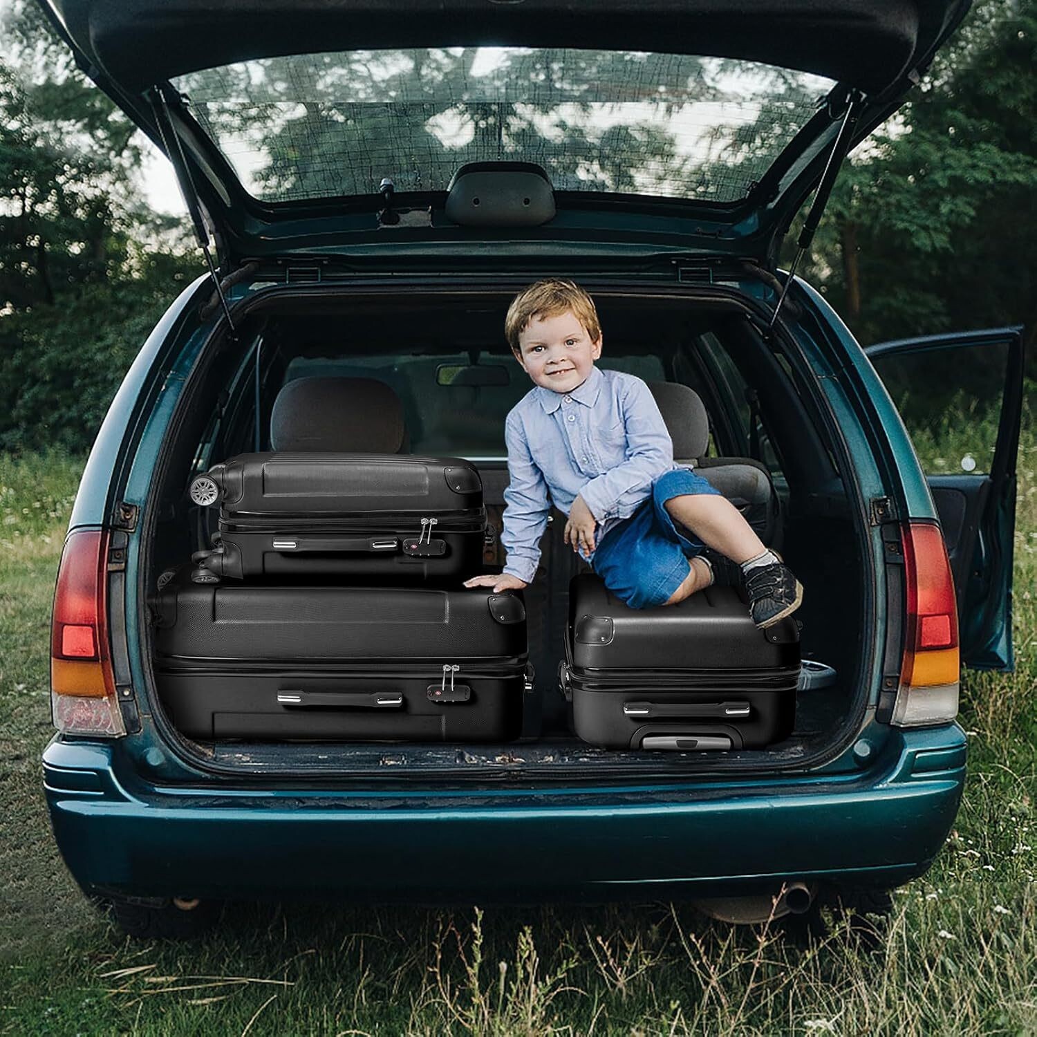 3-Piece Hardshell Luggage Sets with Spinner Wheels TSA Lock Black (20"/24"/28")