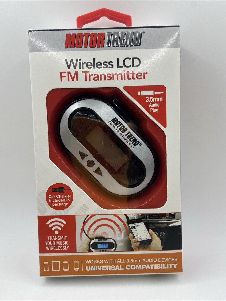 Motor Trend Wireless LCD FM Transmitter MT-FMT1 Car Charger Included 3.5mm Plug